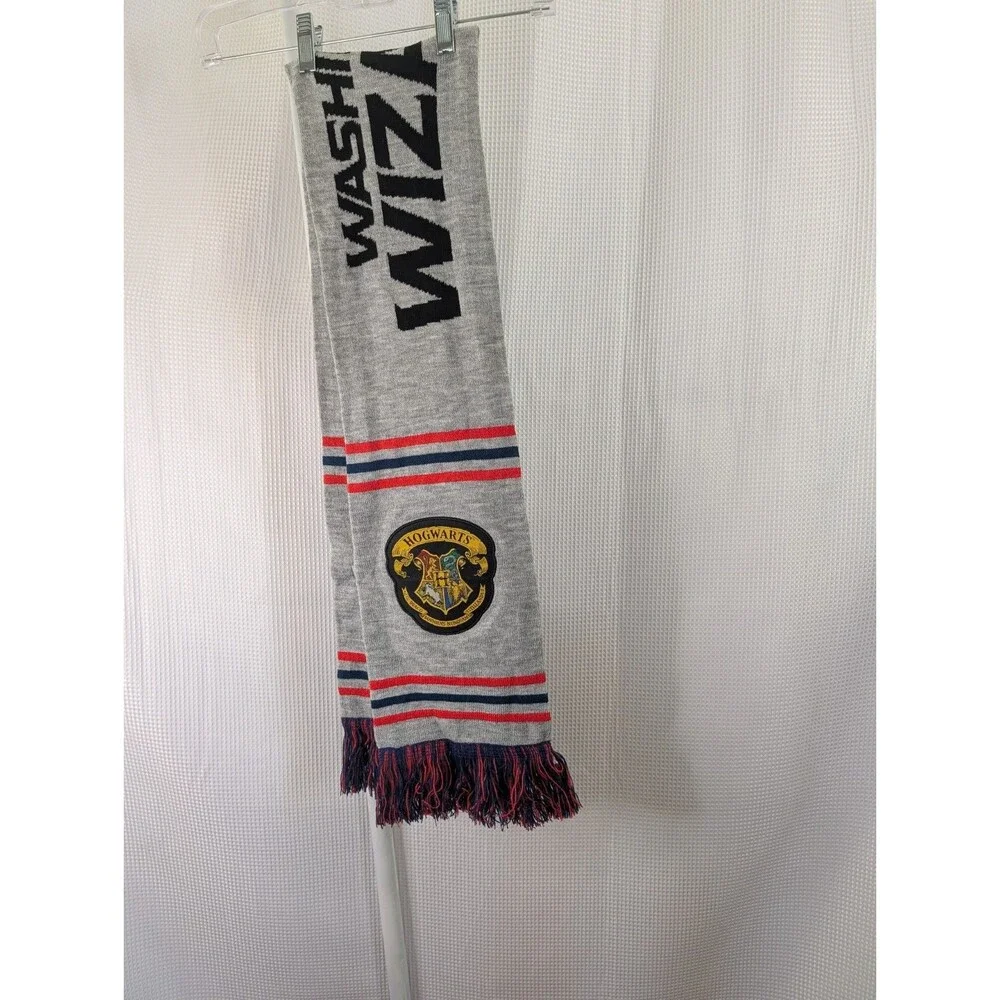Harry Potter Washington Wizards Scarf Hogwarts Crest Gray Red Blue Fringe (B05)